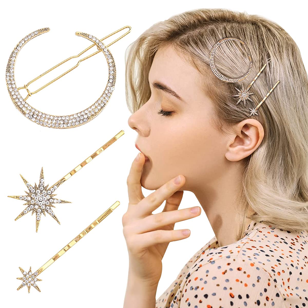 SANNIDHI 3 Pcs Star Moon Hair Clips for Women Stylish Latest Hair Pin for Girls, Alloy Rhinestone Korean Clips for Hair Accessories Bobby Pins Side Grips Hairpin SANNIDHI 3 Pcs Star Moon Hair Clips for Women Stylish Latest Hair Pin for Girls, Alloy Rhinestone Korean Clips for Hair Accessories Bobby Pins Side Grips Hairpin